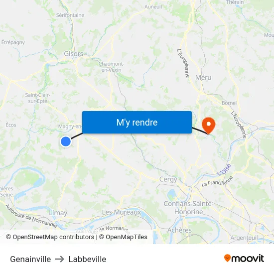 Genainville to Labbeville map