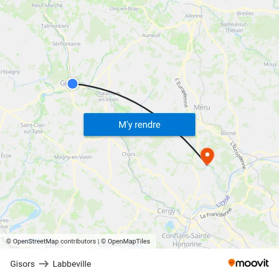 Gisors to Labbeville map