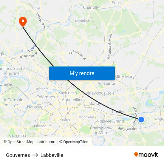 Gouvernes to Labbeville map