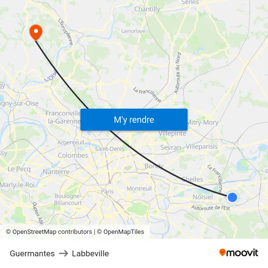 Guermantes to Labbeville map