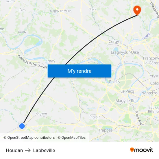 Houdan to Labbeville map