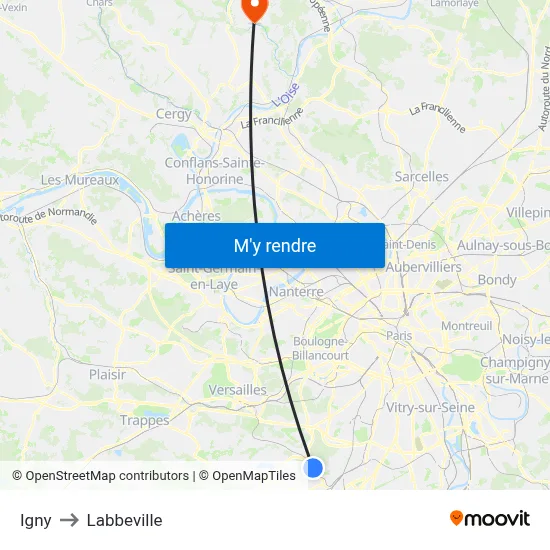 Igny to Labbeville map