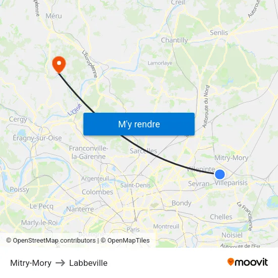 Mitry-Mory to Labbeville map