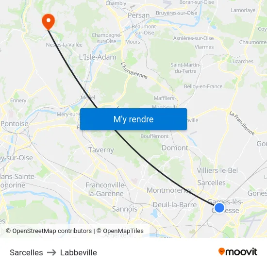Sarcelles to Labbeville map