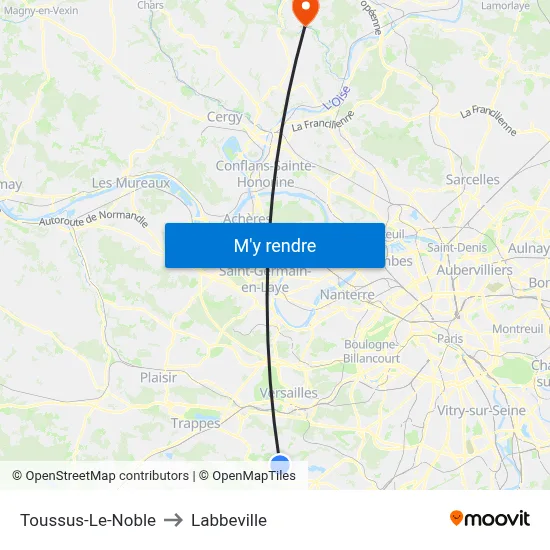 Toussus-Le-Noble to Labbeville map