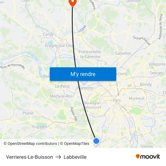 Verrieres-Le-Buisson to Labbeville map