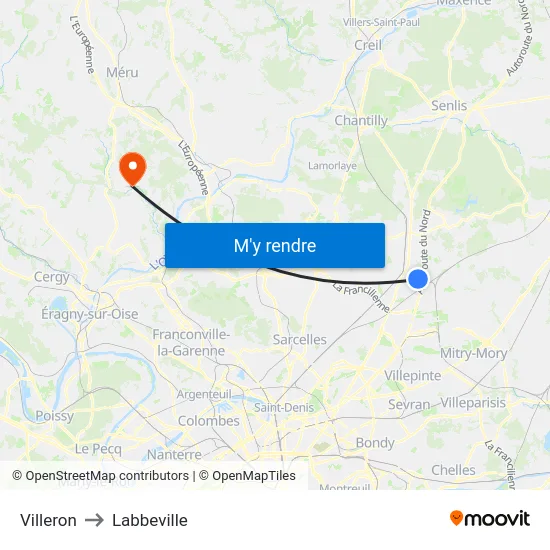Villeron to Labbeville map