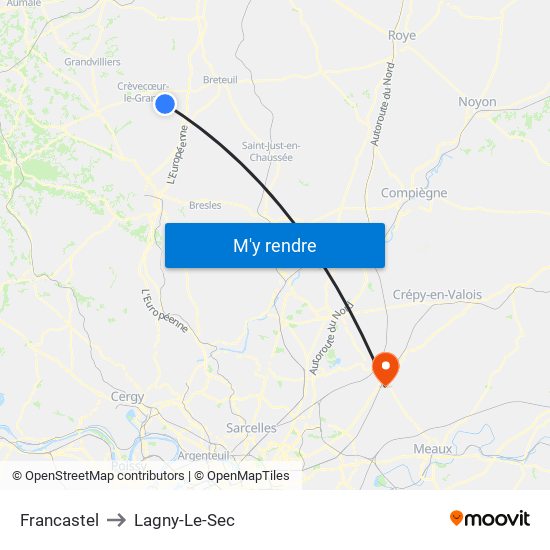 Francastel to Lagny-Le-Sec map