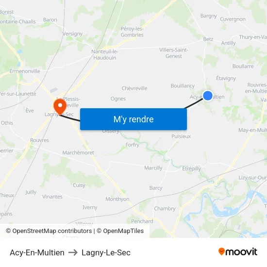 Acy-En-Multien to Lagny-Le-Sec map