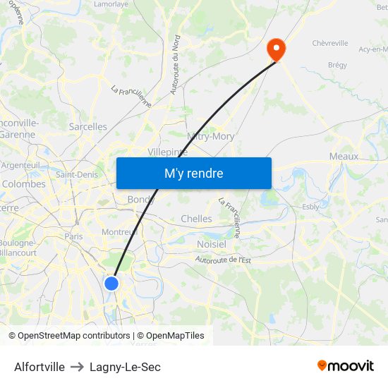 Alfortville to Lagny-Le-Sec map