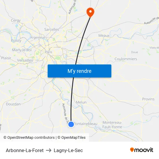 Arbonne-La-Foret to Lagny-Le-Sec map