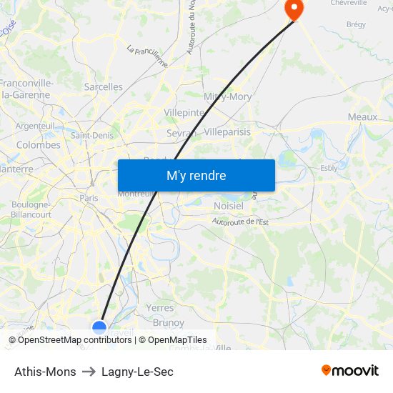Athis-Mons to Lagny-Le-Sec map