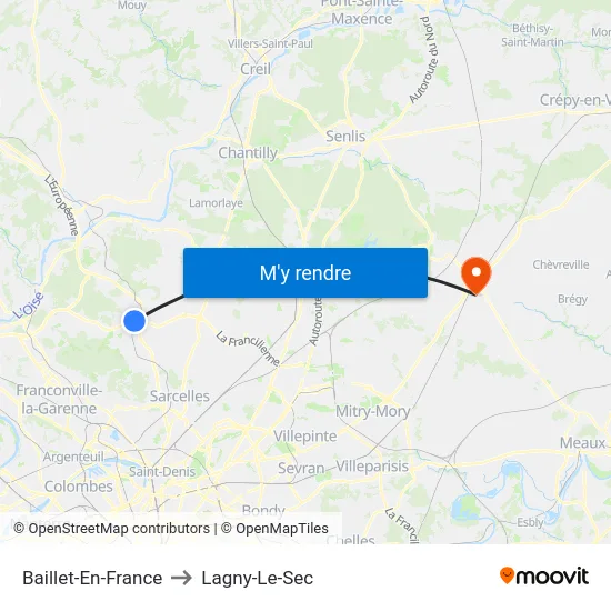 Baillet-En-France to Lagny-Le-Sec map