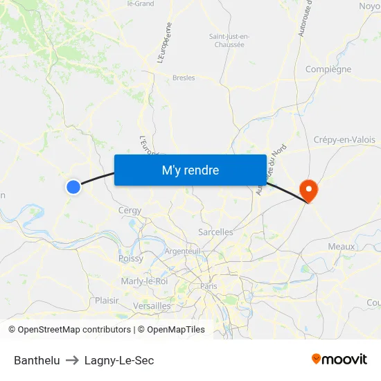 Banthelu to Lagny-Le-Sec map