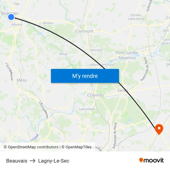 Beauvais to Lagny-Le-Sec map