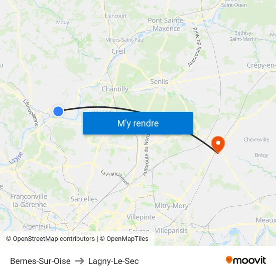 Bernes-Sur-Oise to Lagny-Le-Sec map
