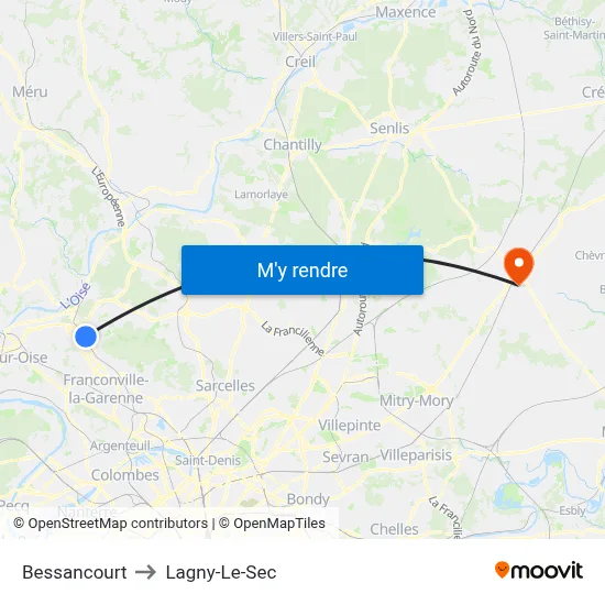 Bessancourt to Lagny-Le-Sec map