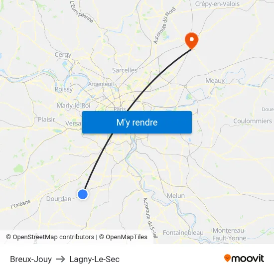 Breux-Jouy to Lagny-Le-Sec map
