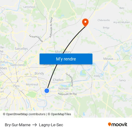 Bry-Sur-Marne to Lagny-Le-Sec map