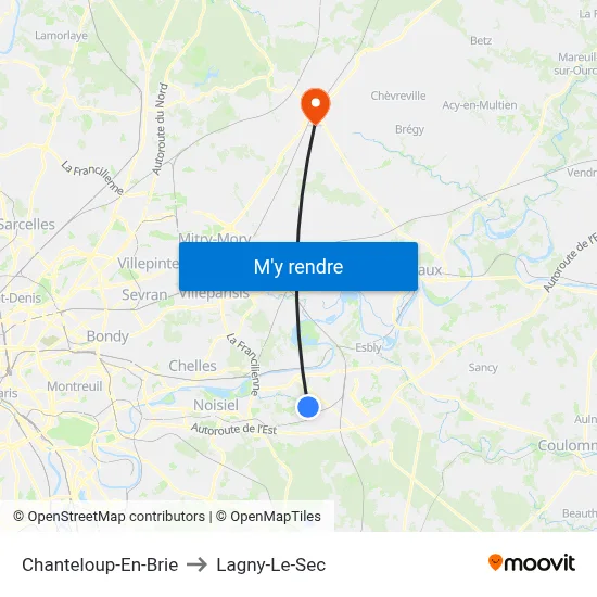 Chanteloup-En-Brie to Lagny-Le-Sec map