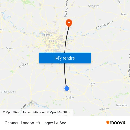 Chateau-Landon to Lagny-Le-Sec map