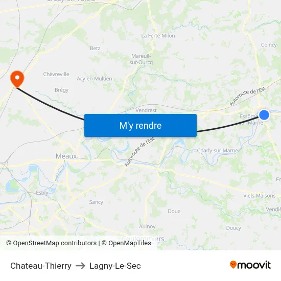Chateau-Thierry to Lagny-Le-Sec map