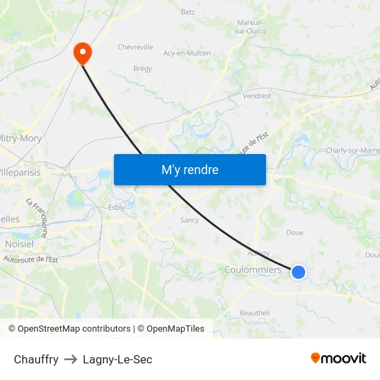 Chauffry to Lagny-Le-Sec map