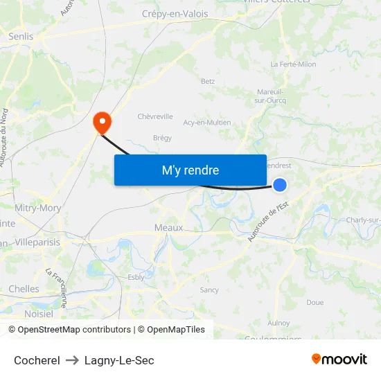 Cocherel to Lagny-Le-Sec map