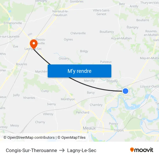 Congis-Sur-Therouanne to Lagny-Le-Sec map