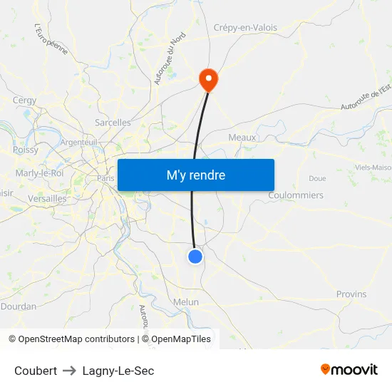 Coubert to Lagny-Le-Sec map