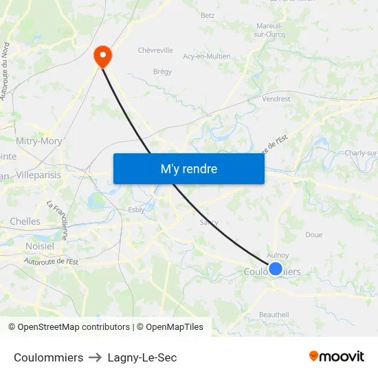 Coulommiers to Lagny-Le-Sec map