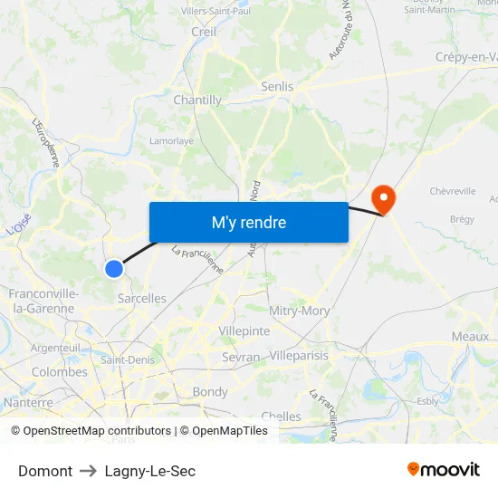 Domont to Lagny-Le-Sec map