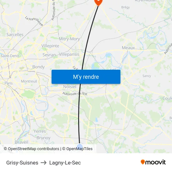 Grisy-Suisnes to Lagny-Le-Sec map