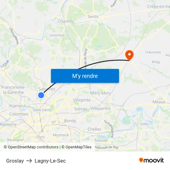 Groslay to Lagny-Le-Sec map