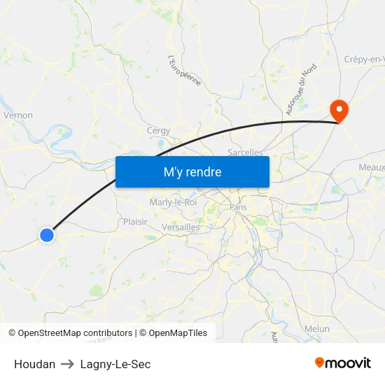 Houdan to Lagny-Le-Sec map
