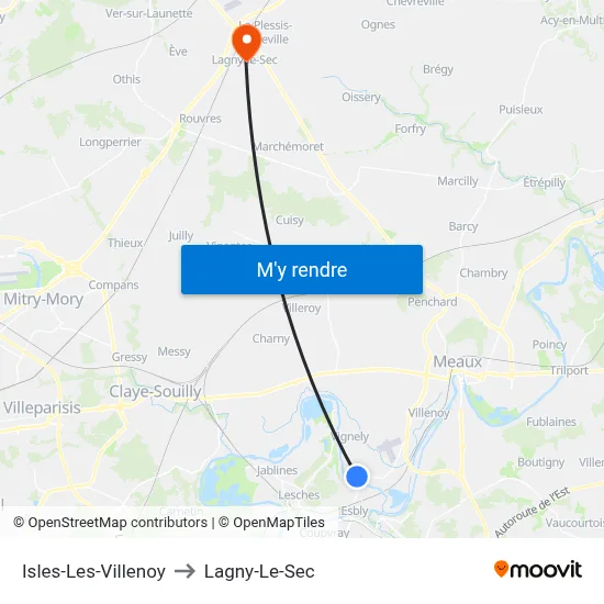 Isles-Les-Villenoy to Lagny-Le-Sec map
