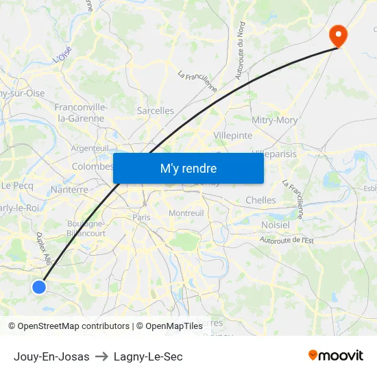 Jouy-En-Josas to Lagny-Le-Sec map