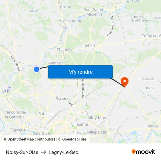 Noisy-Sur-Oise to Lagny-Le-Sec map