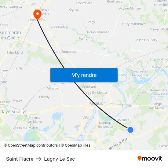 Saint-Fiacre to Lagny-Le-Sec map