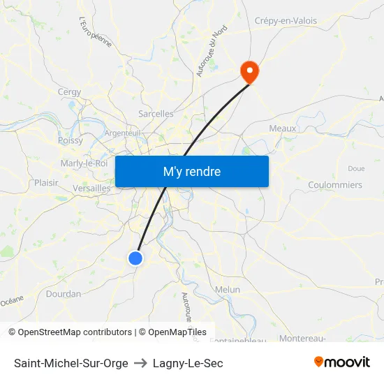 Saint-Michel-Sur-Orge to Lagny-Le-Sec map