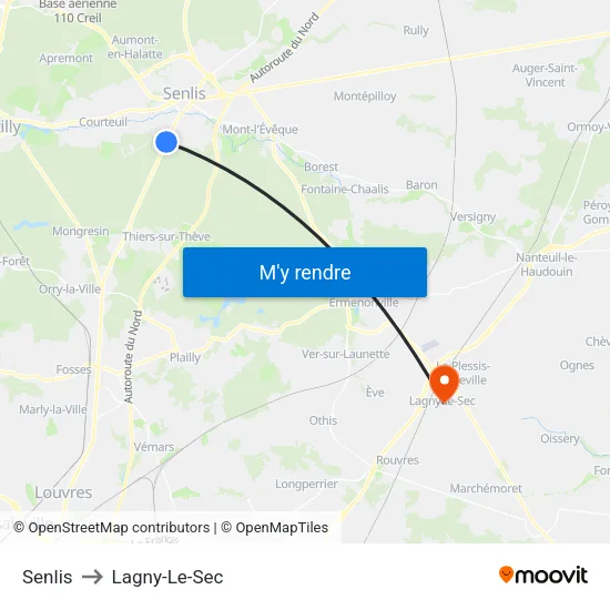Senlis to Lagny-Le-Sec map