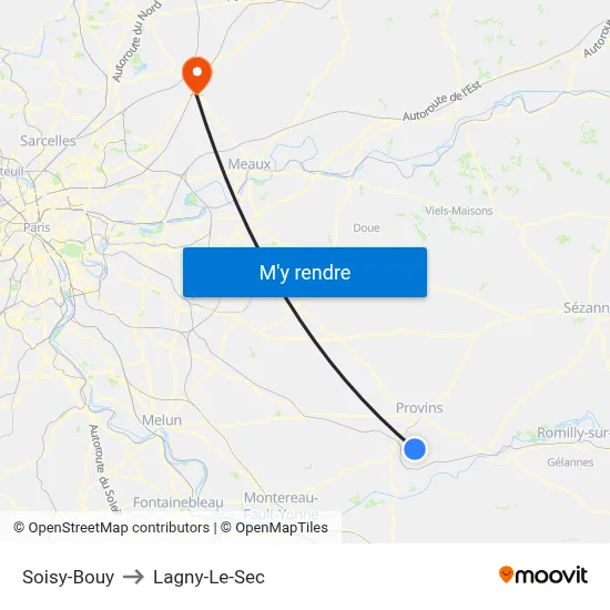 Soisy-Bouy to Lagny-Le-Sec map