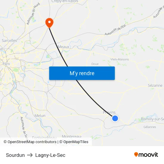 Sourdun to Lagny-Le-Sec map