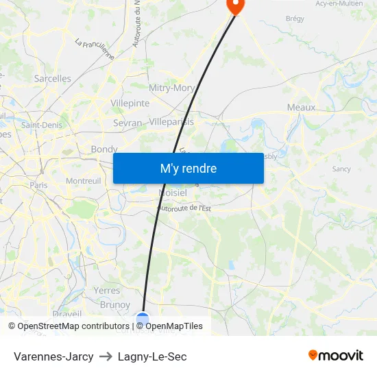 Varennes-Jarcy to Lagny-Le-Sec map