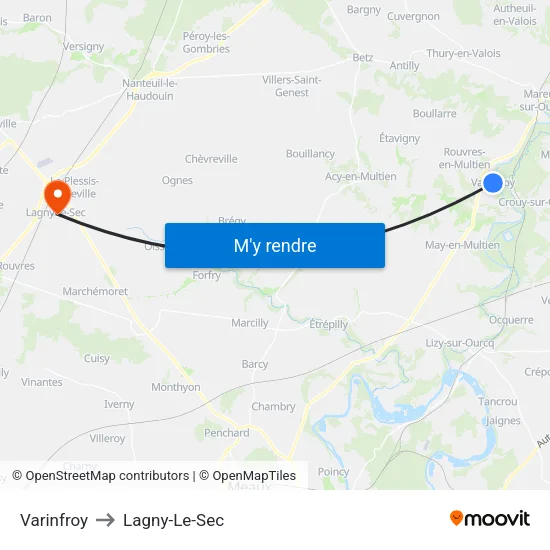 Varinfroy to Lagny-Le-Sec map