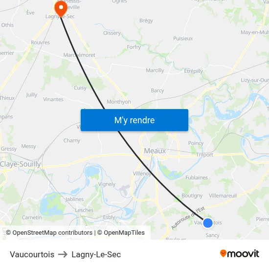 Vaucourtois to Lagny-Le-Sec map