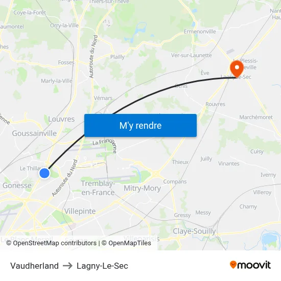 Vaudherland to Lagny-Le-Sec map