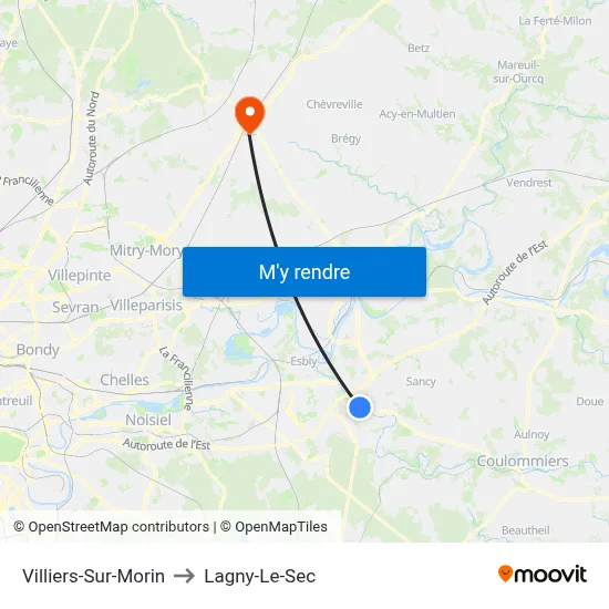 Villiers-Sur-Morin to Lagny-Le-Sec map