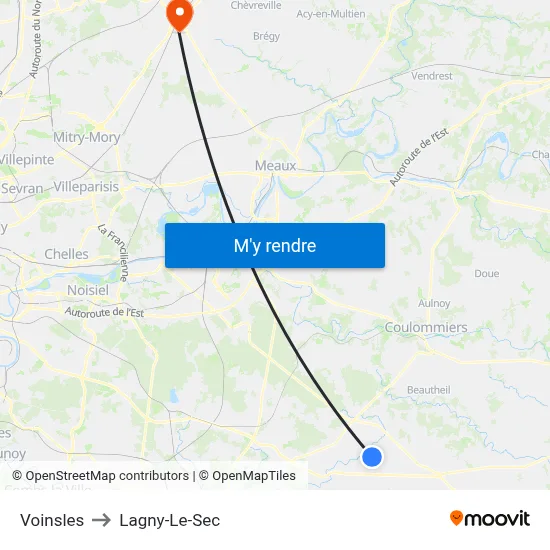 Voinsles to Lagny-Le-Sec map