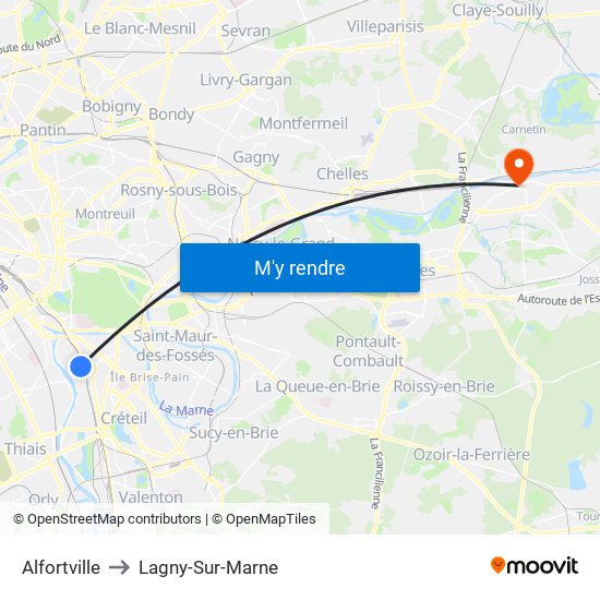 Alfortville to Lagny-Sur-Marne map